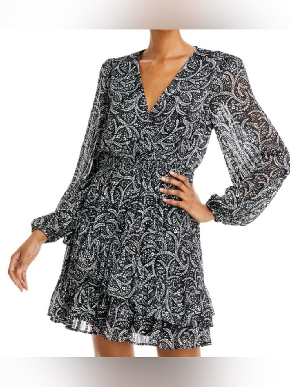 Lulus Black & White Floral Long Sleeve Mini Dress – Size M